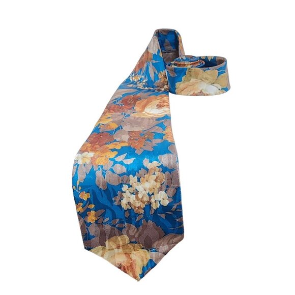 Men's Camden Court Teal Neutral Floral Neck Tie Made in the USA Stylish Fashion - Picture 6 of 7